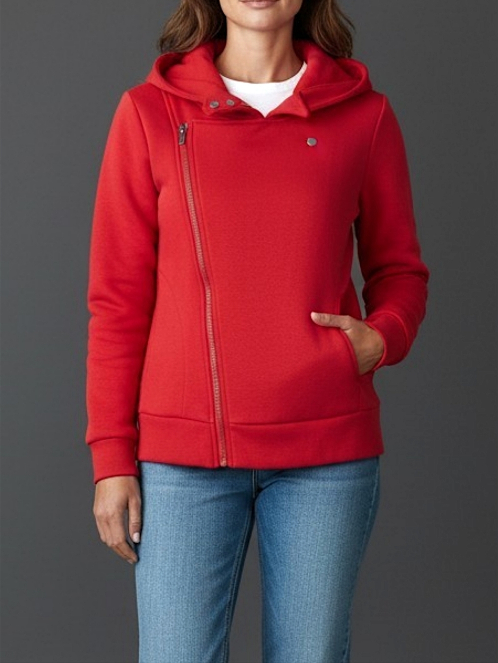 Toms Ware Moto Jacket Asymmetrical Zipper Red Hoodie Womens Small Sweatshirt EUC